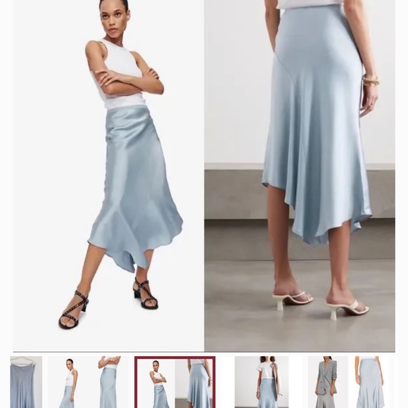Anine Bing Bailey Blue Silk Asymmetric Slip Midi Skirt Size M